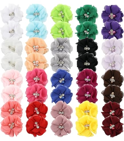 20 Pack Alligator Hair Clips Barrettes Big Chiffon Flower Lotus with Rhinestone Amazon.com : inSowni 20 Pack Large Chiffon Flower Alligator  main image 2