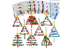 Winlyn 27 Sets Christmas Craft Kits Winter Crafts Popsicle Stick Christmas Tree Ornaments Decorations Art Sets Craft Sticks Christmas Foam Stickers for Kids Holiday Classroom Activities Party Favors