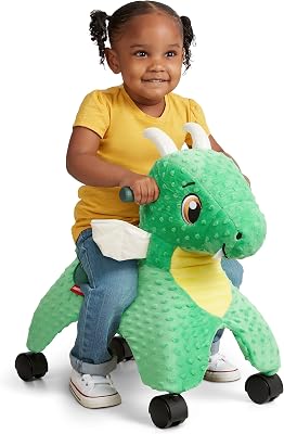 Jade il Drago Magico con luci e suoni interattivi, giocattolo tattile cavalcabile verde, per bambini da 1 a 3 anni
