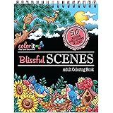 Blissful Scenes Adult Coloring Book - Features 50 Original Hand Drawn Designs Printed on Artist Quality Paper, Hardback Cover