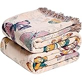 MSGKV Boho Throw Blanket for Couch Cotton Butterfly Blanket 50"x60" Sofa Chair Blankets All Seasons Muslin Breathable Lightweight Farmhouse Blankets Home Decor
