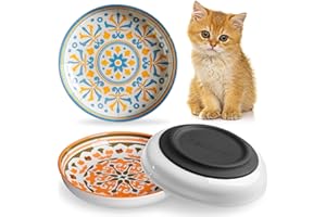 Kitwinney Non-Slip Cat Bowls, Ceramic Cat Food Bowl Set with Silicone Base, Cats Dishes, Cute Plates for Feeding Indoor Cats, Kitten, Small Dogs (Multi, Deeper)