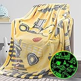 REXEO Tractor Blanket Glow in The Dark Truck Blanket for Kids Cute Soft Excavators Throw for Boys Fleece Construction Toddler Boy Birthday Gifts for Kids