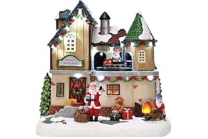 Valery Madelyn Christmas Decorations Indoor Christmas Village Lighted Santa's Workshop, Xmas Figurine Collectible Building Resin House Dynamic Scenes Gift for Holiday, 10 Inch Table Top Decorations