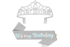 Araluky Silver Birthday Crown - Glitter Its My Birthday Sash, Tiara for Parties & Decorations
