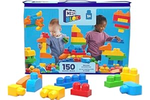MEGA BRANDS MEGA BLOKS First Builders Toddler Blocks Toys Set, Deluxe Building Bag with 150 Pieces and Storage, Creative Open-Ended Play, Blue, Ages 1+ Years (Amazon Exclusive)