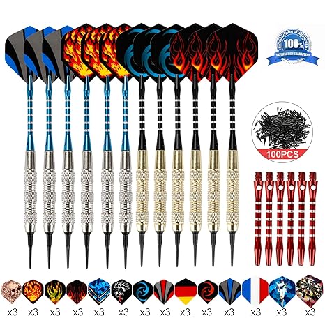 Lyeiaa Dartpfeile, Dartpfeile mit Kunststoffspitze, 12 Stück Soft Darts Pfeile Set, 18 Gramm Profi Softdarts