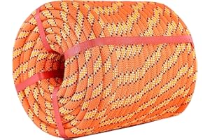 URBANVISTA Double Braided Polyester Rope (1/2 in x 100 ft), High Strength Outdoor Climbing Rope, Strong Arborist Ropes for Rock Hiking Camping Construction Climbing Swing Sailing, Orange