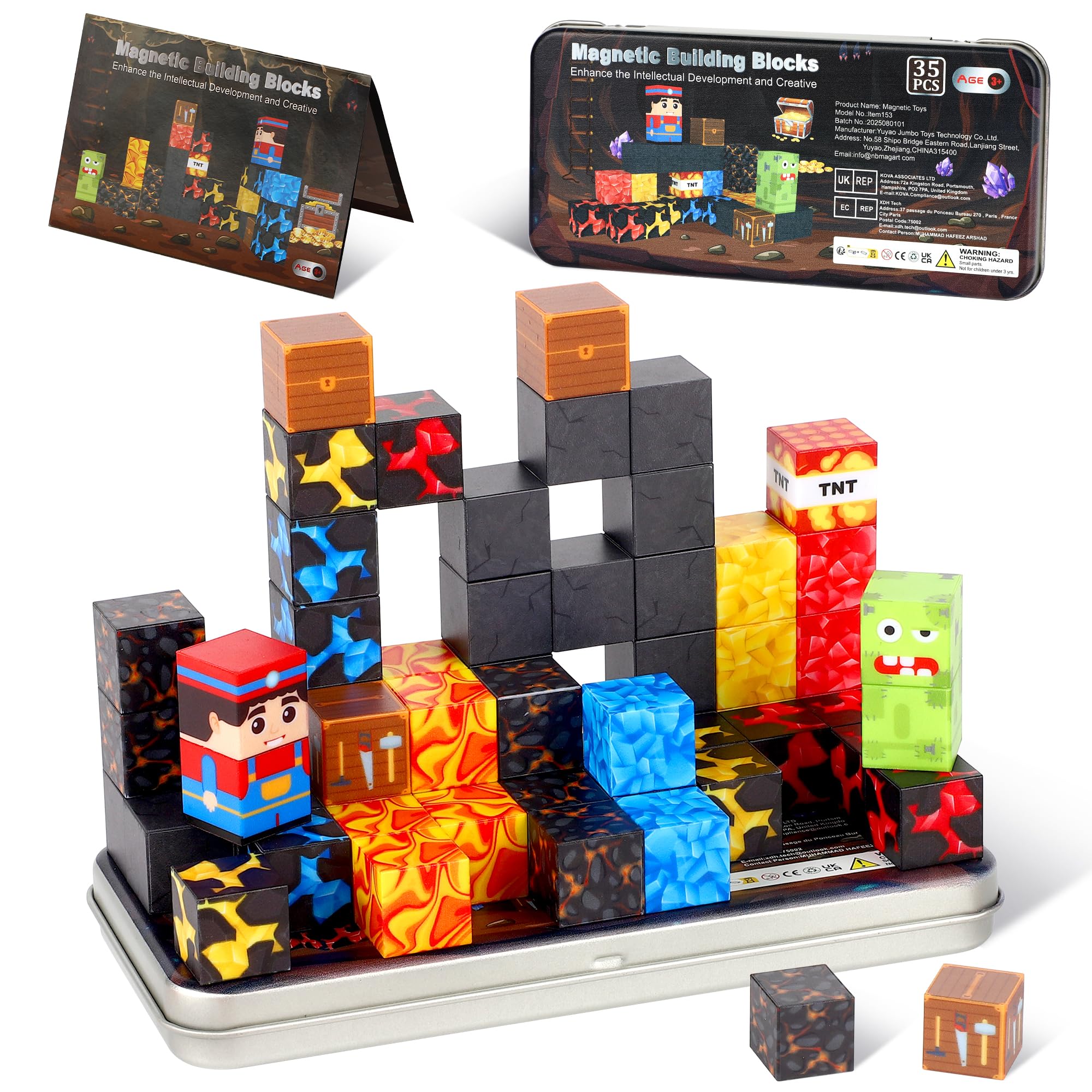 Mini Magnetic Blocks for Kids, 35PCS STEM Travel Toy for Ages 3-8 with Portable Iron Box, Magnetic Building Blocks Montessori Learning Toys for Toddlers, magnet Cube Gift for Christmas & Birthday