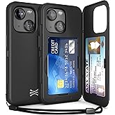 TORU for iPhone 15 Wallet Case with Card Holder, Hidden ID Credit Card Slot Flip Kickstand, Slim Fit Shockproof Heavy Duty Phone Cover with Strap - Black