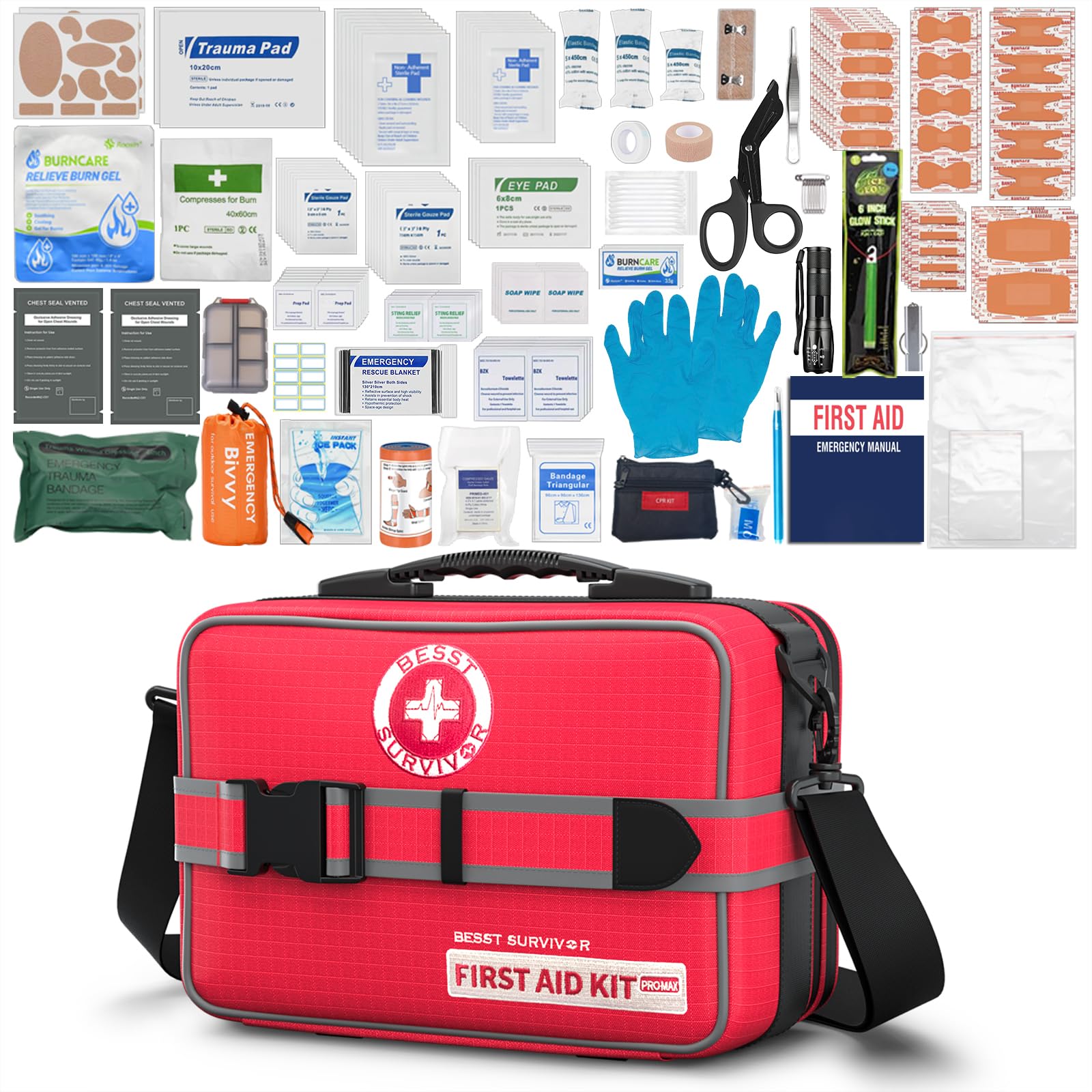 Photo 1 of Upgrade Comprehensive Premium First Aid Kit, Labeled Compartments Trauma Kits with Shoulder Strap, Large Emergencies Medical Kits for Home, Truck, Camping, Sports, Outdoor Emergencies -401 Piece Set