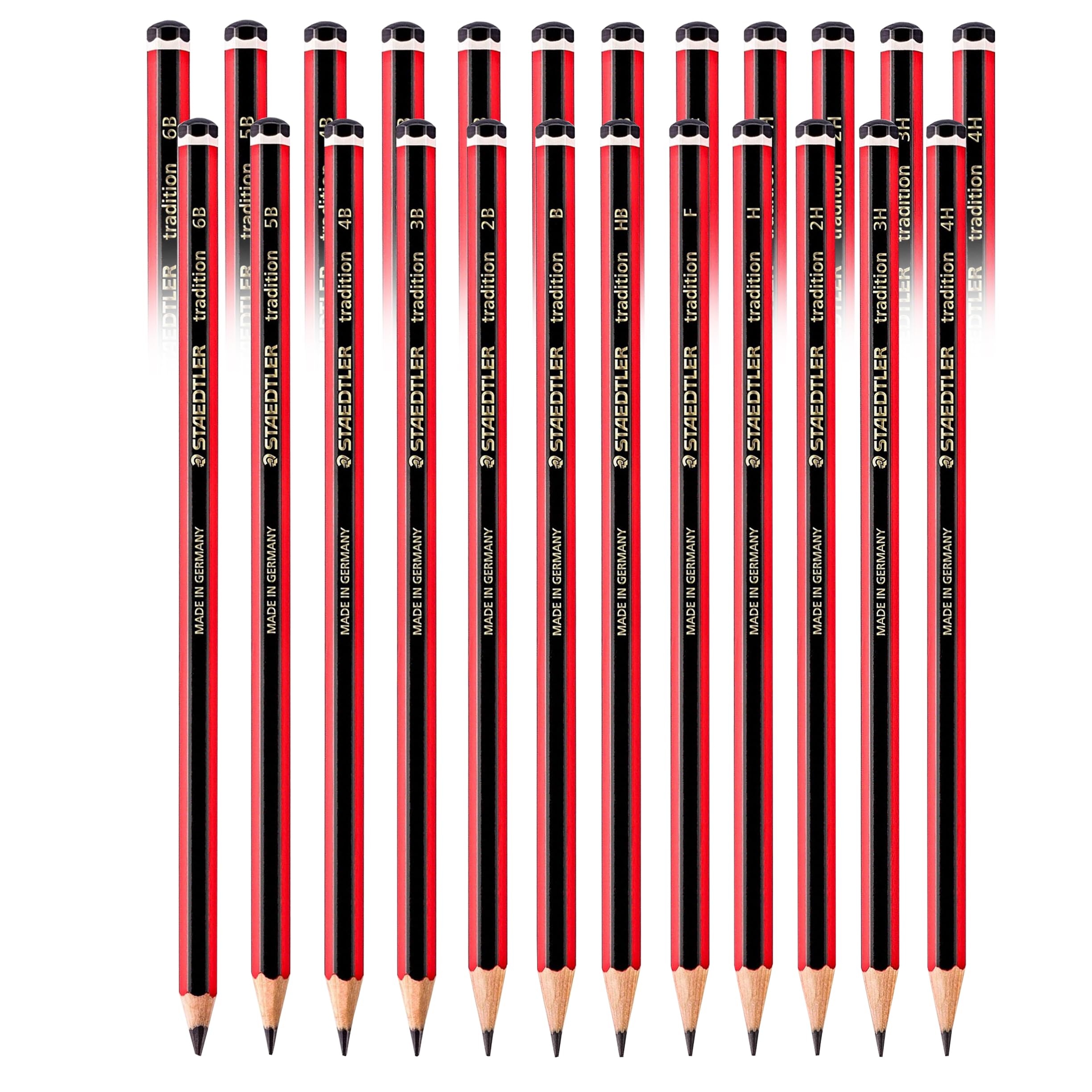 STAEDTLER Tradition Pencils Drawing Sketching Art - 6B 5B 4B 3B 2B B HB F H 2H 3H 4H - 12 Grades (24)