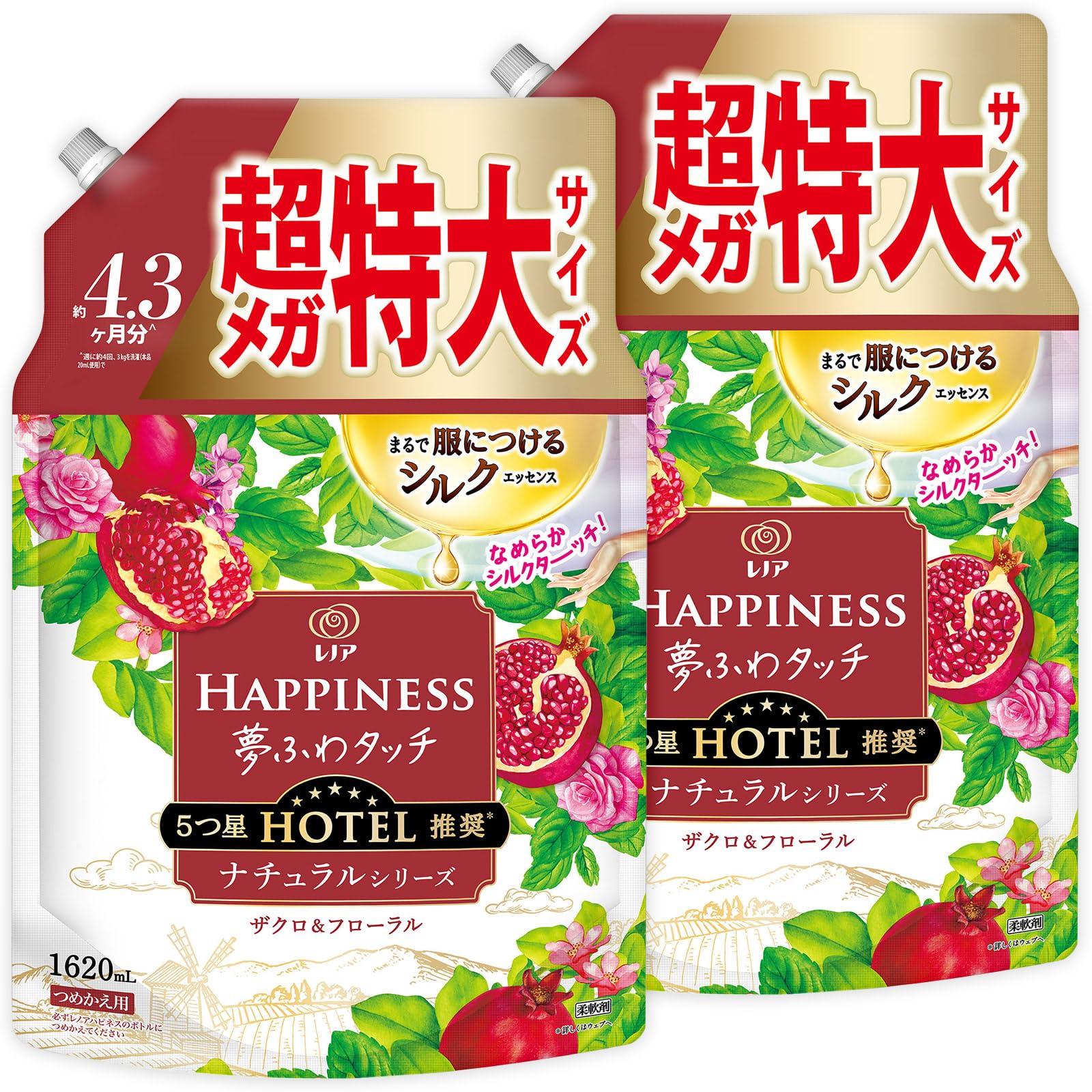 レノア ハピネス 夢ふわタッチ 柔軟剤 ザクロ&フローラル 詰め替え 大容量の商品画像