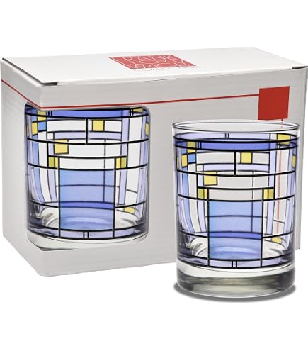 Culver Frank Lloyd Wright Double Old Fashioned Glasses — Set Of 2, 14 Oz, Waterlilies Design, Gift Boxed