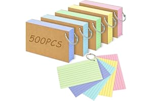 ANSTEEP 500PCS Colored Index Cards, 3x5 Inches Flash Cards with Ring, Lined on Both Side Notecards Ruled Study Card Flashcards Heavy Note Cards for Studying, Learning, School, College