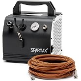 Sparmax AC27 Airbrush Compact Compressor - Portable, Oil-Free Piston, Adjustable Pressure with Built-in Gauge &amp; Airbrush Holder - for Makeup, Nail Art, Models, Crafts