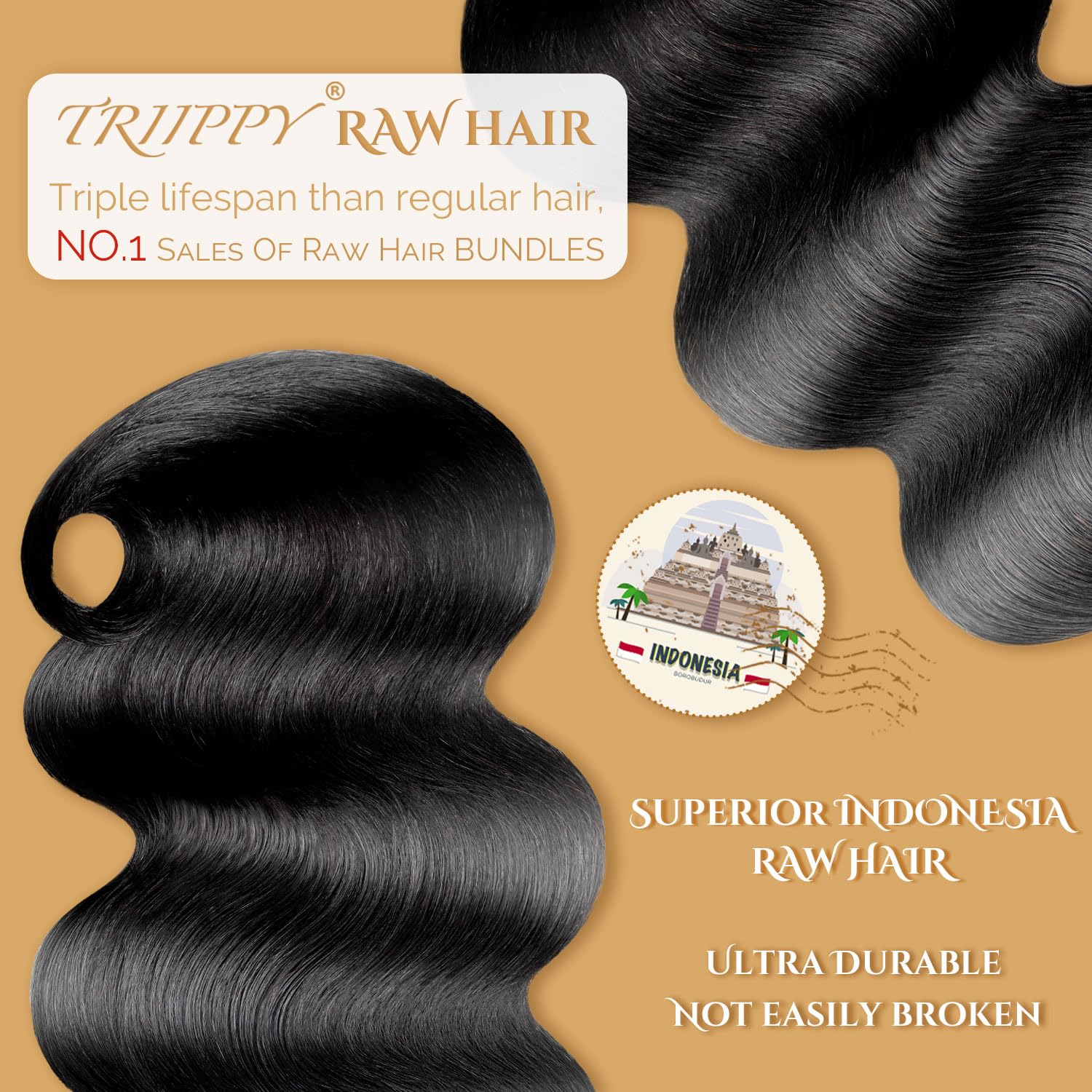 TRIIPPY Body Wave Bundles Human Hair,100% Raw Cambodian Hair Wavy 3 Bundles,Triple The Lifespan Over Regular Virgin Hair Bundle,No.1 Raw Hair Brand On Amazon(16 18 20 Inches,Natural Color)