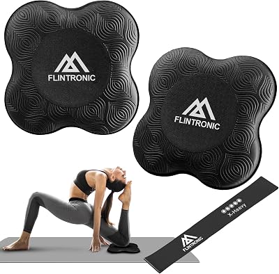 Flintronic Yoga Knee Pad 2 Pack Non-slip Mat with Black Resistance Band 20x20cm