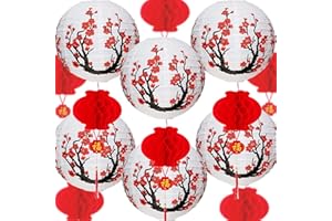 CIVILIGHT 16 Pcs Chinese New Year Lanterns Decoration Cherry Blossom Paper Japanese Lanterns Sakura Lanterns for Home Decor Spring Festival Wedding