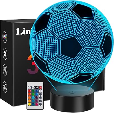 Linkax Fussball Geschenke Jungen Mädchen, Ostergeschenke Kinder Kommunion Ostern Geschenk Junge 5 6 7 8 9 10 11 12 jahre, 3D Fußball Nachtlicht Zimmer Deko Optische Täuschung Lampe 16 Farben