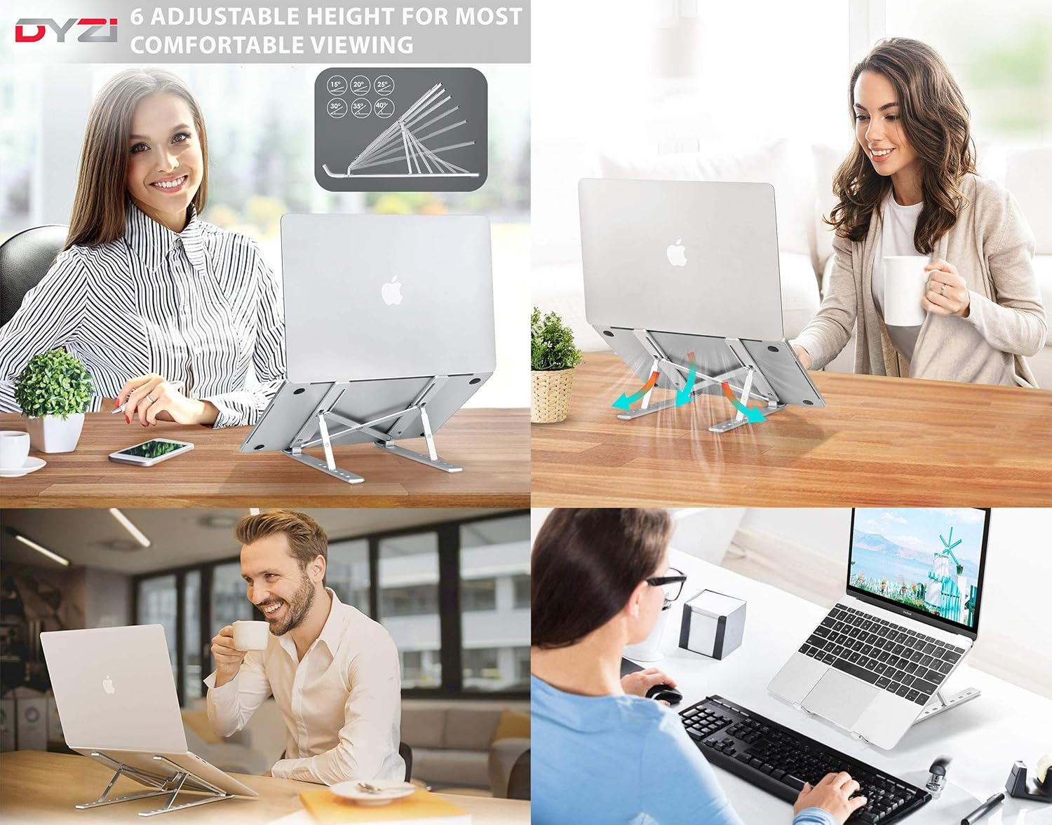DYZI Laptop Stand-Ventilated Aluminium Laptop Holder for Macbook,Notebook,iPad-Adjustable Lightweight Cooling Stand compatible with Dell XPS,HP,Samsung,Lenovo - Image 3