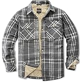 Puwasa Men's Sherpa Lined Cotton Flannel Shirt Jacket Plaid Button Up Jacket Coat for Men with Pocket