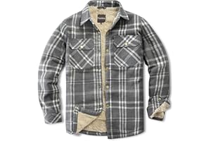 Puwasa Men's Sherpa Lined Cotton Flannel Shirt Jacket Plaid Button Up Jacket Coat for Men with Pocket