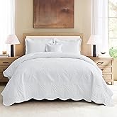 DaisyHuang Oversized Bedspread - King Size Bedding Cover - Modern & Contemporary Coverlet Set, Real Stitching, Reversible, Lightweight, 5 Piece, White