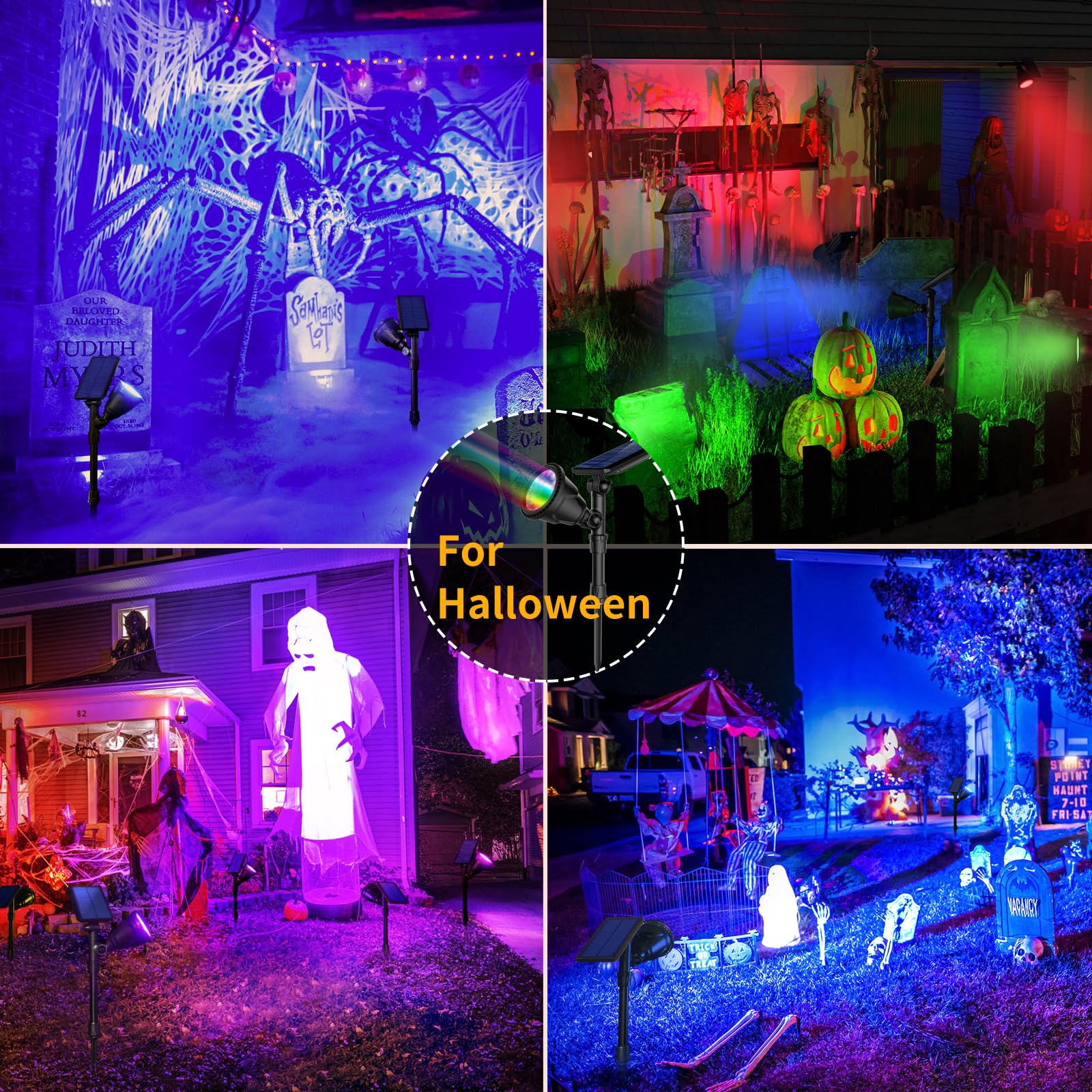 ROSHWEY Solar Outdoor Lights Waterproof, 9 Lighting Modes Halloween Christmas Solar Garden Light Colored Landscape Spotlights Spot Lights Outdoor Lighting for Backyard House Yard Pool Patio- 4 Pack