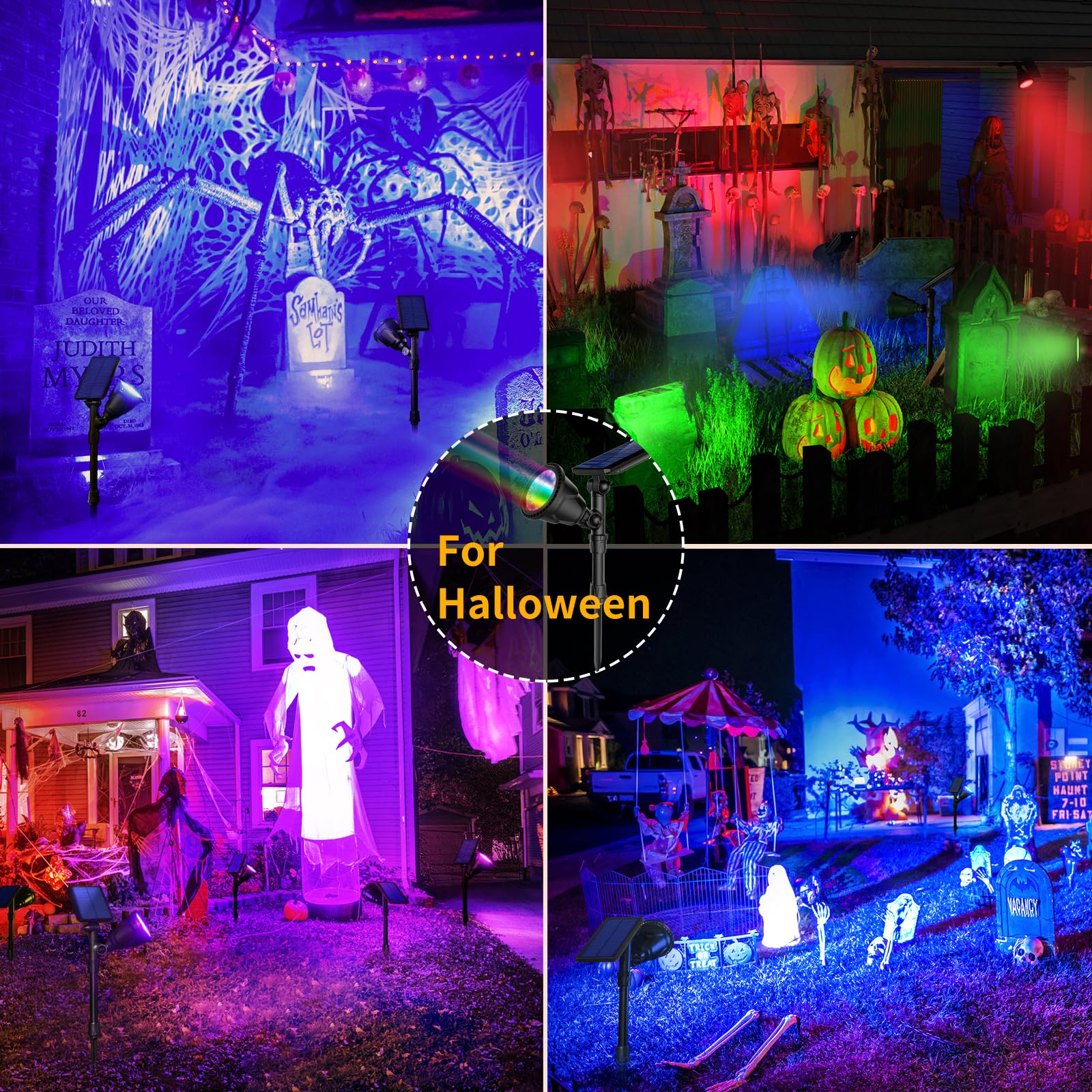 ROSHWEY Solar Spot Lights Outdoor, 7 Colors Halloween Christmas Solar Outdoor Lights Waterproof Landscape Lights 600LM Solar Spotlight Lighting for House Backyard Pool Patio Garden Decor- 2 Pack