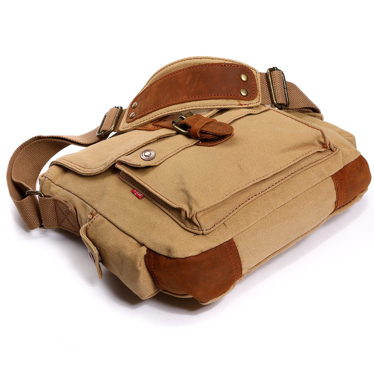 Mupack Vintage Canvas Messenger Bag Men Leather Shoulder Satchel Shoulder Bookbag Working Bag (Khaki)