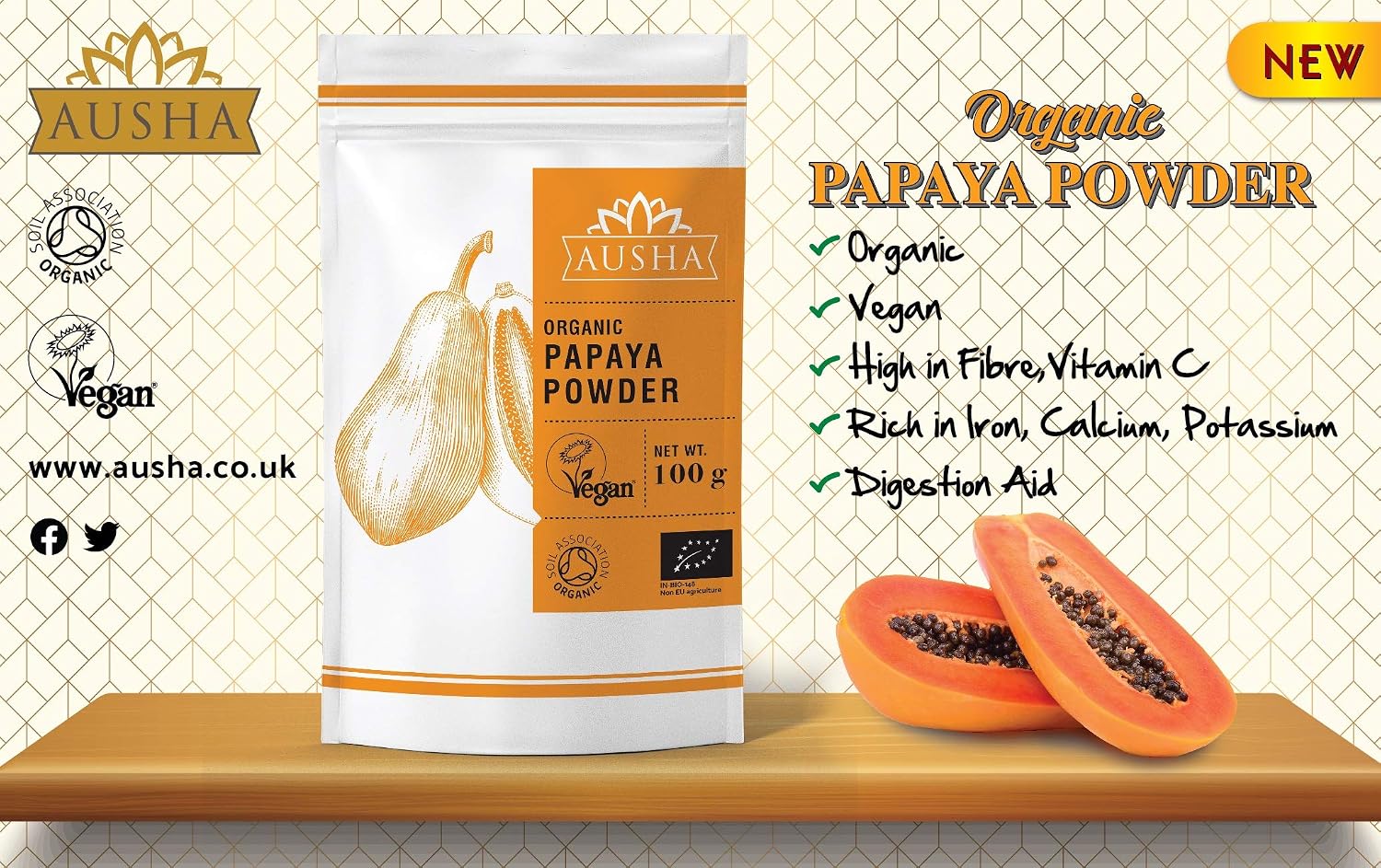 Ausha Papaya Powder 100g, PreBiotics for Gut Health Digestion Aid, Vitamin C, for Eating Skin and Face Mask - Image 3