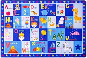 Terrug Kids Rugs ABC Alphabet Carpet Playmat, Word Educational Area Rug, Non Slip Cute Cartoon Daycare Supplies, Kids Gift for Playroom, Classroom, Bedroom and Nursery (3x5 Feet)