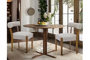 RNKSFX Wooden Dining Chairs Set of 2 Upholstered Kitchen & Dining Room Linen Fabric Chairs Mid Century Modern Dining Woven Chairs Low Back, Beige Fabric