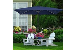 MEWAY 8x10ft Rectangular Patio Umbrella Outdoor Umbrella with Crank Lift System, Market Umbrella 8 Sturdy Ribs UV Protection for Table, Deck, Pool, Backyard, Garden, Navy