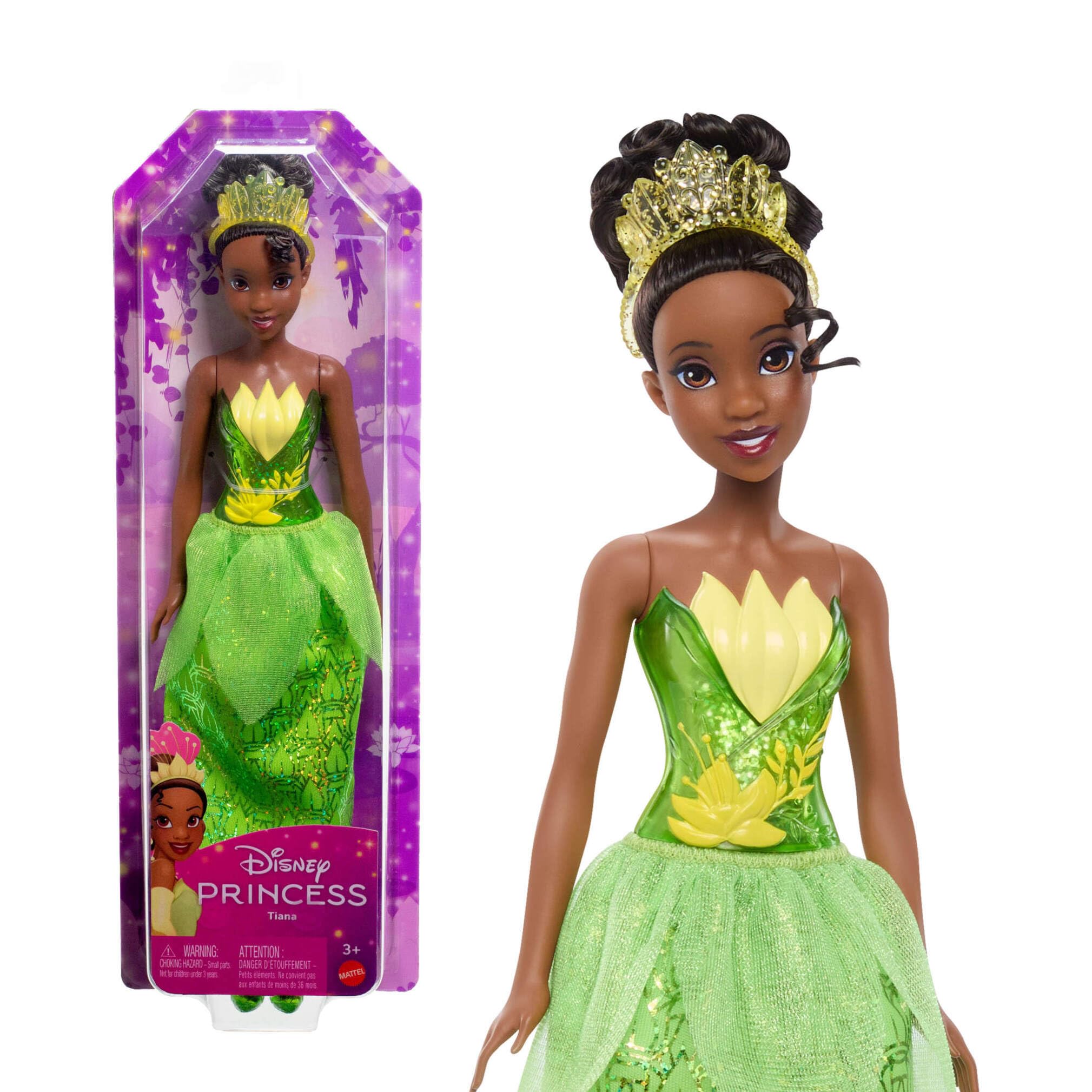Mattel Disney Princess Dolls, Tiana Posable Fashion Doll with Sparkling Clothing and Accessories, Disney Movie Toys, HLW04