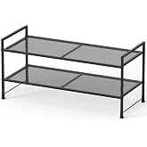 Simple Houseware 2-Tier Stackable Mesh Shoe Rack, Black | Space Saving with Low Profile, Shelf for Entryway, Closet, Dorm &amp; Garage