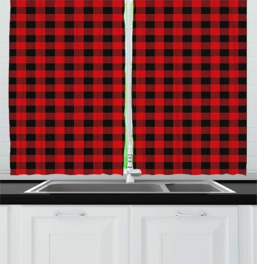 Amazon Com Ambesonne Plaid Kitchen Curtains Lumberjack Fashion