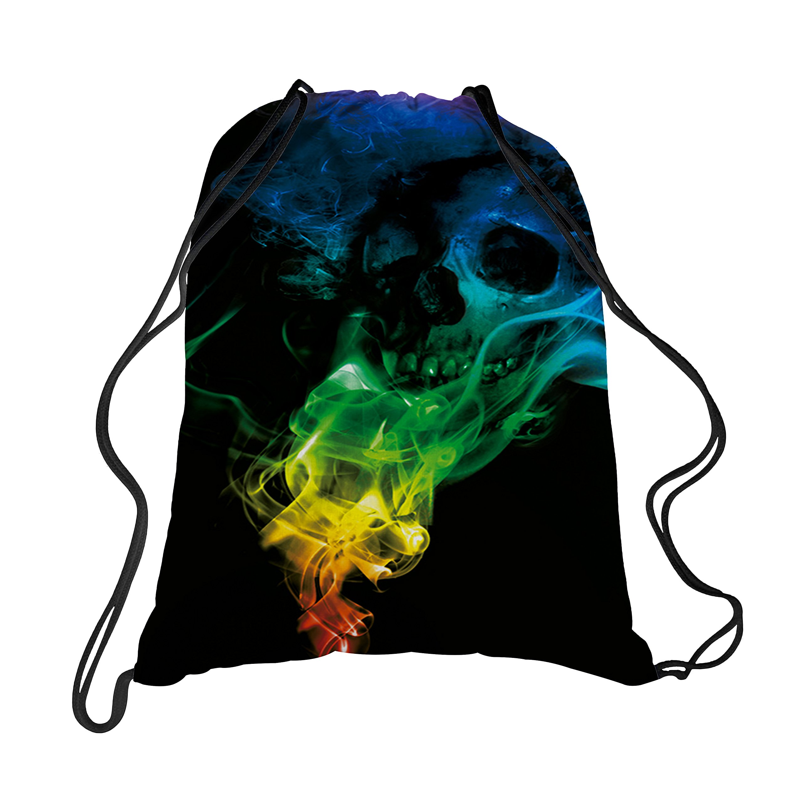 TUONROAD Portable Sport String Strap Backpack Soft Black Skull Colourful Purple Yellow Green Red Blue Smoke Drawstring Cinch Backpack Small Makeup Bag for Outdoor Sports Yoga Gym