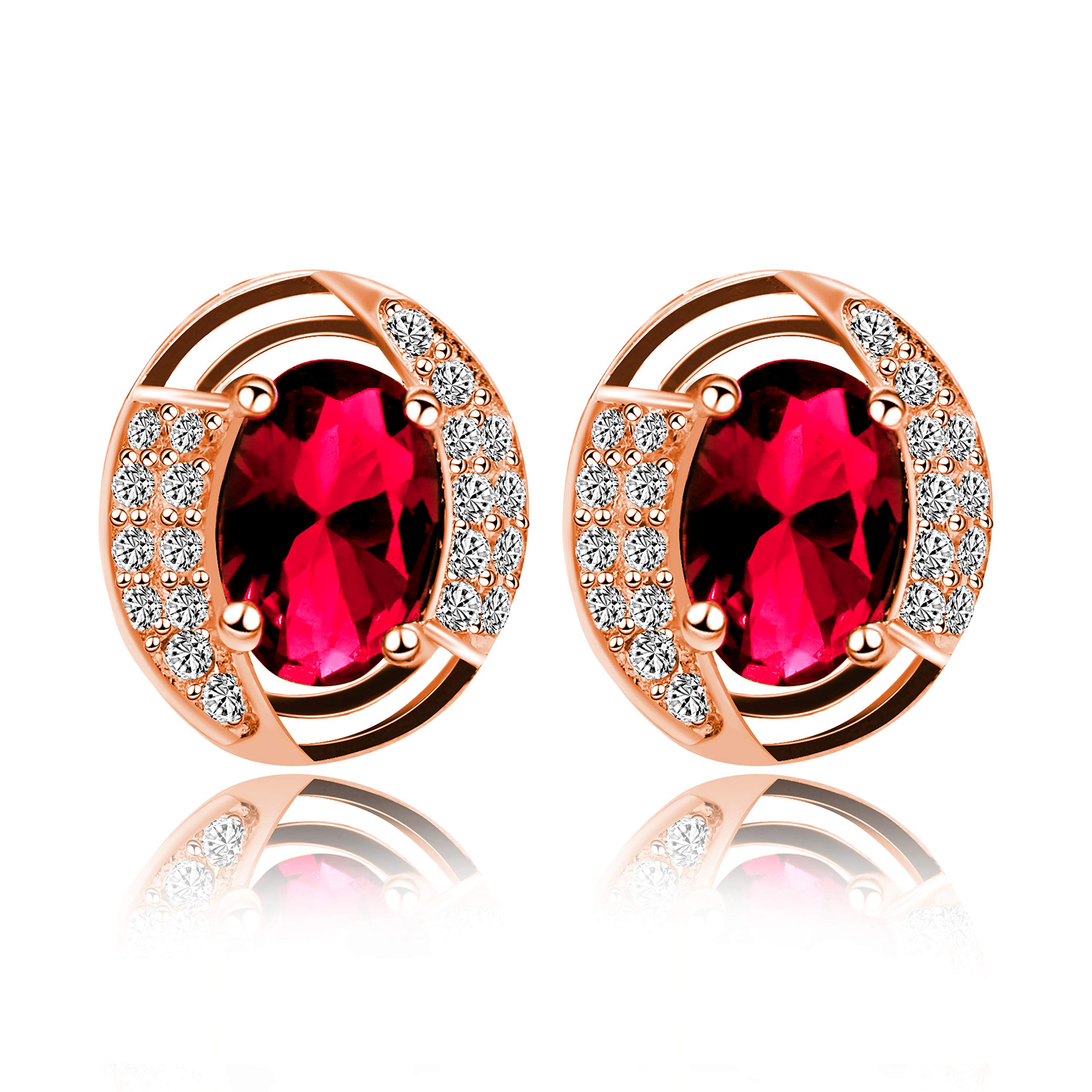 Uloveido Women Rose Gold Plated Earrings Oval Red Crystal Stone Wedding Anniversary Charm Earrings Studs for Girls Women Birthday Jewellery Gift LR007