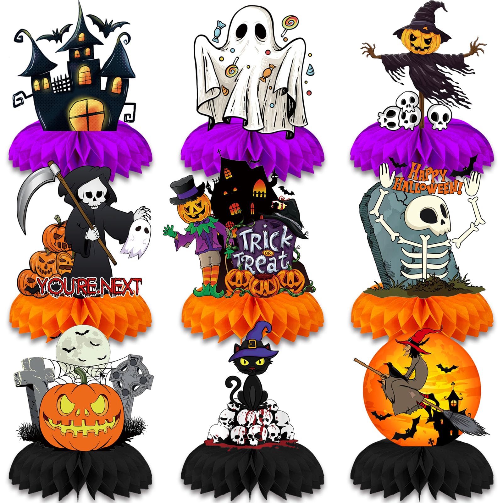 9 PCS Halloween Table Decorations, LMSHOWOWO Novelty Halloween Honeycomb Centerpieces Table Toppers for Men Women Happy Halloween Party Decoration Party Supplies Favors
