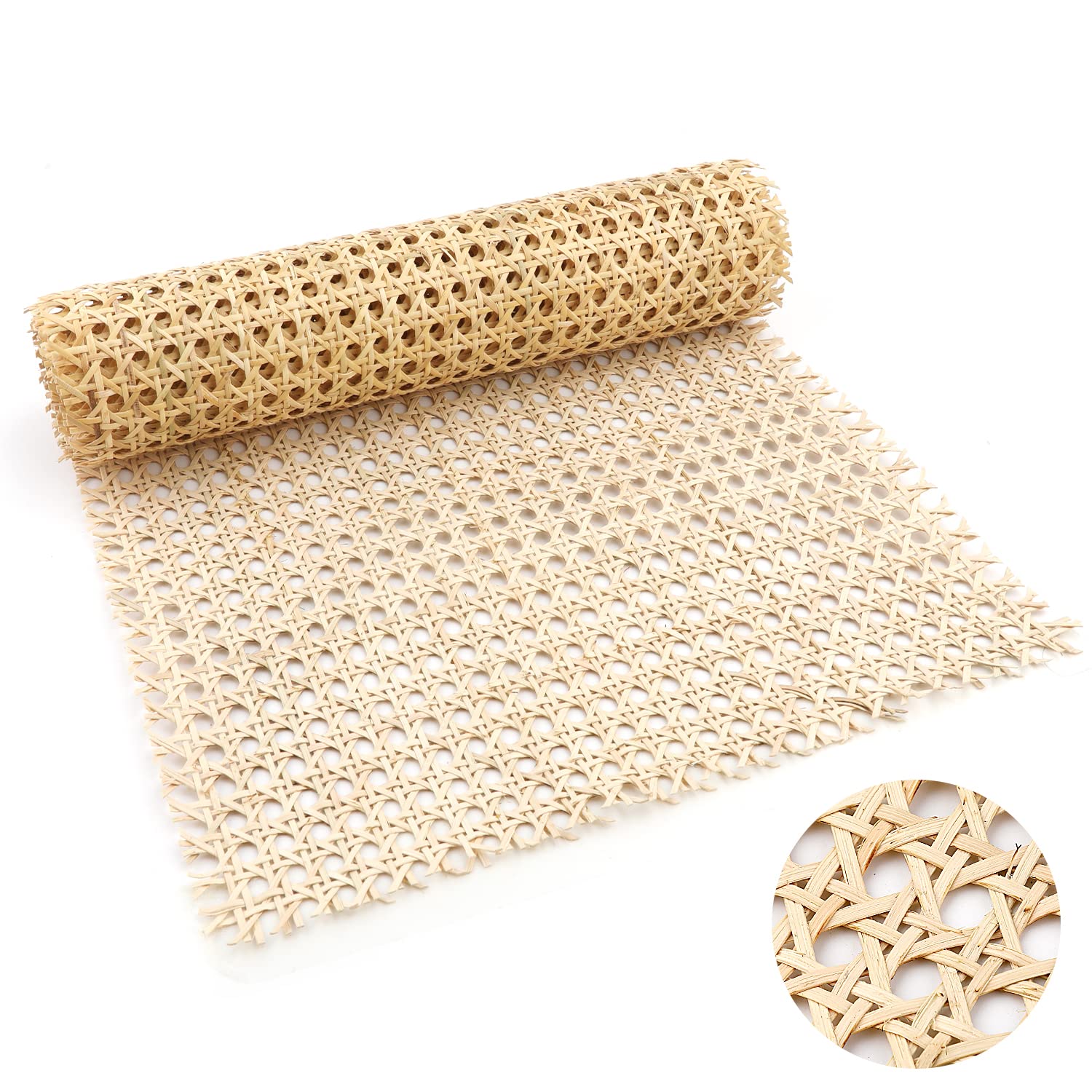 1 Roll Caning Material, 11.8inch x 3.3ft Natural Rattan Cane Webbing Roll for Caning Projects Mesh Rattan Fabric for Furniture Chair Cabinet Ceiling