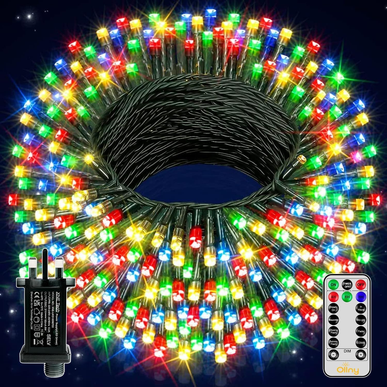 Ollny Christmas Tree Lights Outdoor, 40m 400 LED Fairy Lights Mains Powered, Multicolour Waterproof String Light with Plug/Remote/Modes/Timer, Bright Lighting Outside Indoor Garden Xmas Decorations
