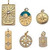 COGCHARGER 6 Pcs Brass Cubic Zirconia Pendants Rectangle Brass Star Charm Pendant Golden for Jewelry Necklace Bracelet Earring Making Crafts