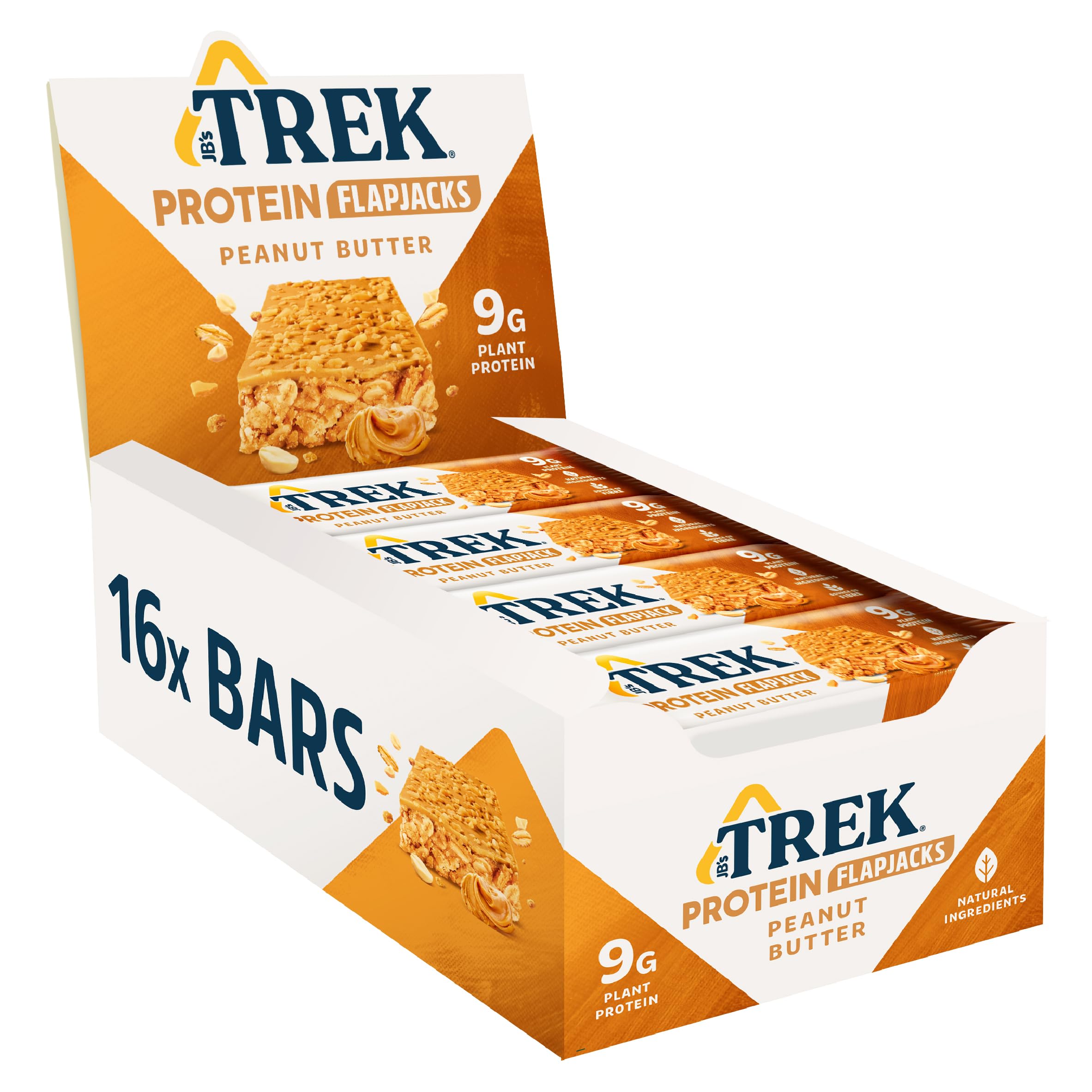 JB's Trek High Protein Flapjack Peanut Butter - Gluten Free - Plant Based - Vegan Snack - 50g x 16 bars