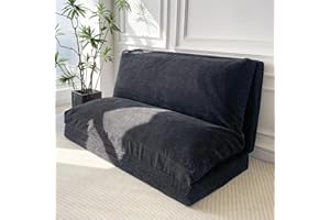 MAXYOYO Bean Bag Bed Folding Sofa Bed Floor Mattress for Adults, Extra Thick and Long Floor Sofa with Corded Washable Cover, Black, 54x95 Inch