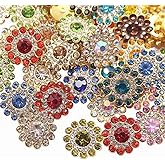 100PCS 14MM Sew on Rhinestones Gems, Flower Gold Claw Rhinestones Glass Crystals Jewelry for Crafting Sewing Clothes Dresses Shoes Belt Decoration Accessories (Mixed Color)