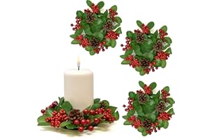 Gift Boutique Christmas Pillar Candle Ring Decorative Pine Set of 4 Versatile Holiday Centerpiece Festive Pillar Candle Holder Holiday Table Party Ornament for Weddings, Parties and Home Decor