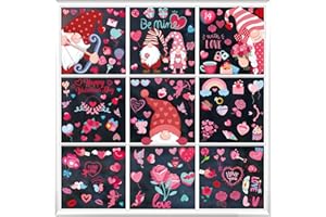 ANUWKS 126pcs/9 Sheets Valentines Day Window Clings, Love Gnomes Heart Stickers, Double Sided Glass Window Decors for Valentine's Day Wedding Anniversary Home Office School Party Decoration