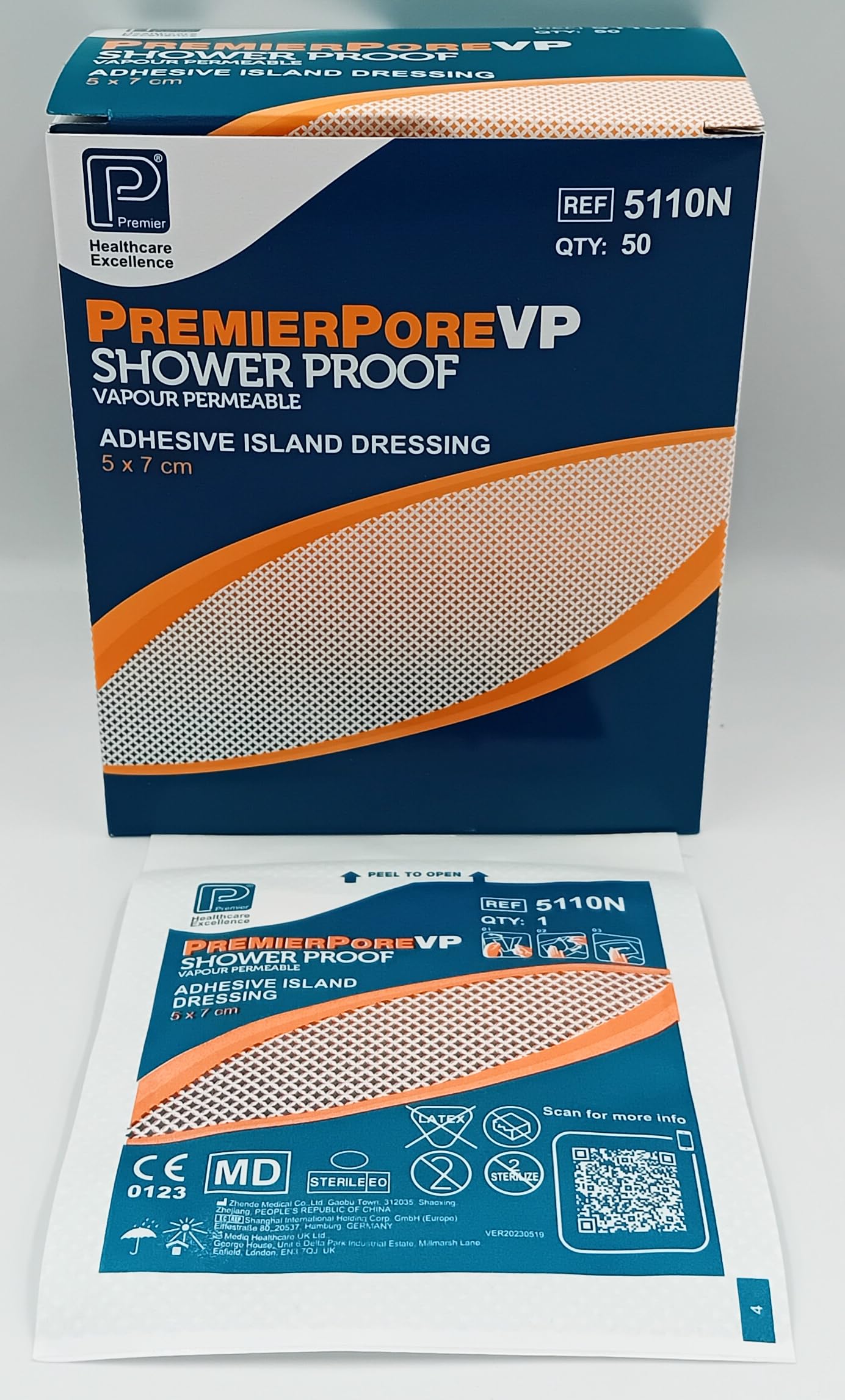 PremierPore VP Showerproof Adhesive Island Dressing, Pack of 50, 5 x 7cm